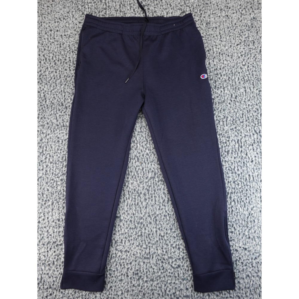Champion Jogger Sweatpants Mens Large Navy Blue Ankle Zip Drawstring Pockets